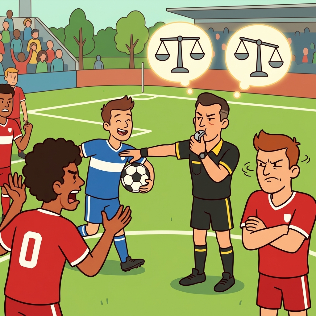 The referee's bias upset the players. (BIAS = LEAN TO ONE SIDE → an unfair tendency toward one side)
