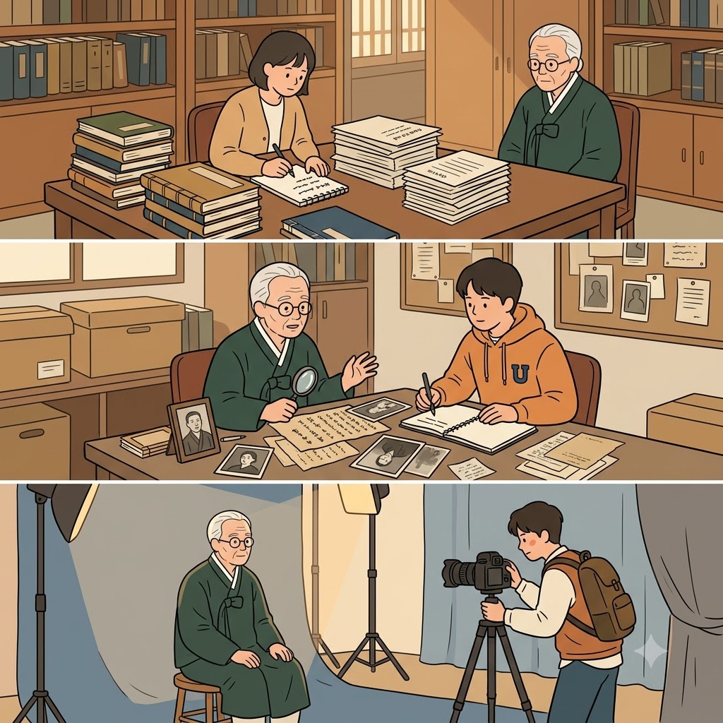 서지학자(bibliographer)는 책을 연구하고, 전기 작가(biographer)는 삶을 연구하며, 사진작가(photographer)는 그들의 이야기를 사진에 담았다.