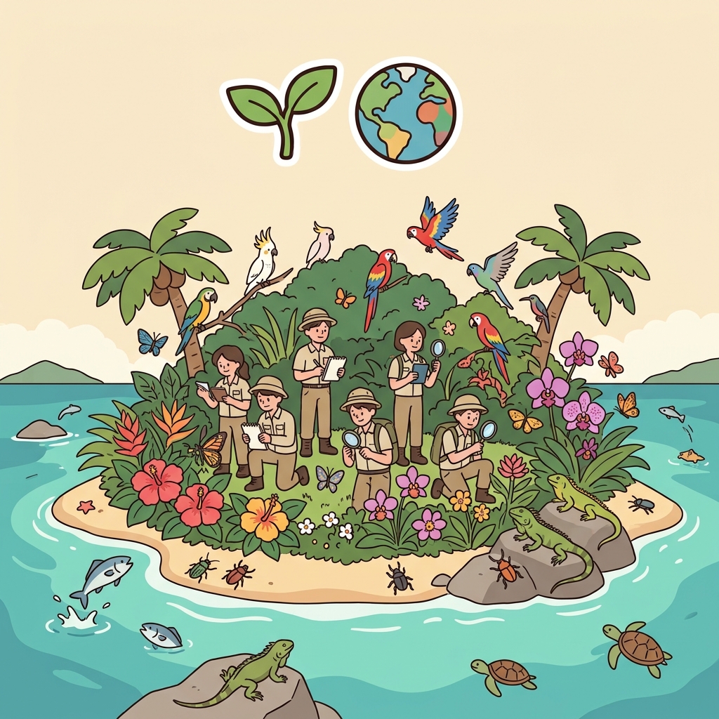 The island's biodiversity attracts scientists from around the world. (🌿 Bio + 🌎 Diversity → Biodiversity)