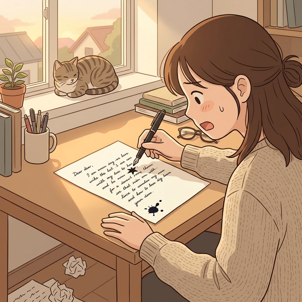 A small ink blemish ruined her perfect handwritten letter.