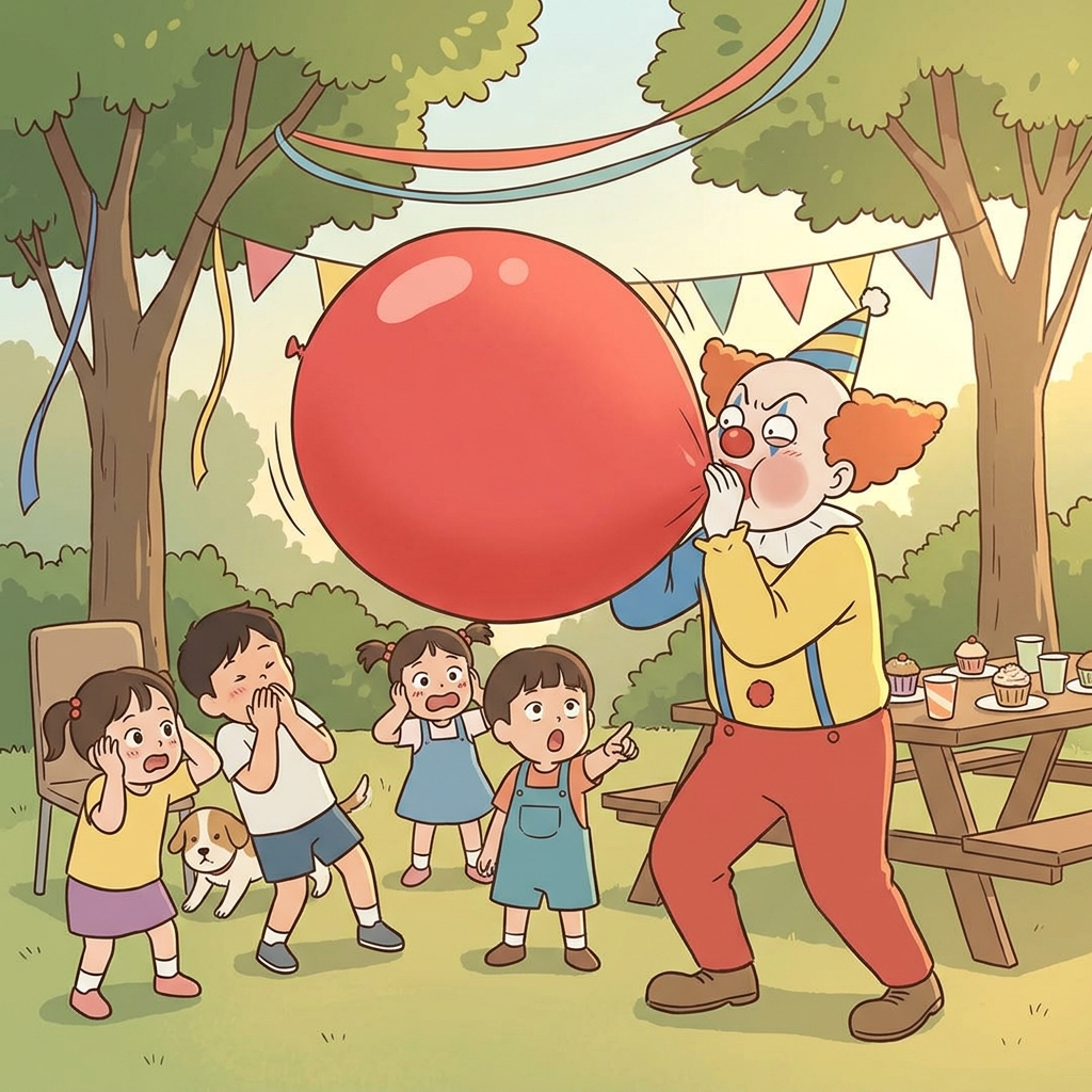 The kids watched the balloon blow up bigger and bigger until it popped.