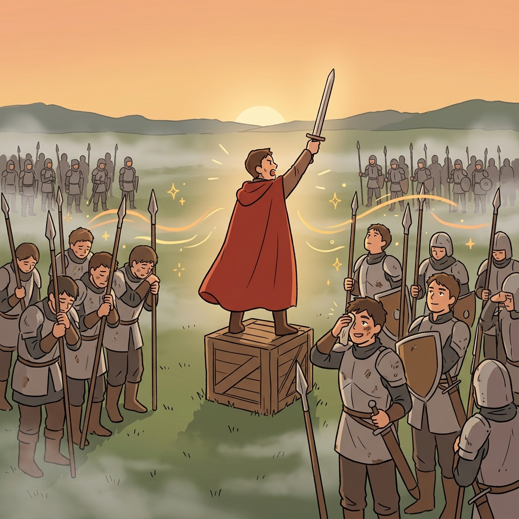 The general's stirring speech helped bolster the weary soldiers' courage before battle.