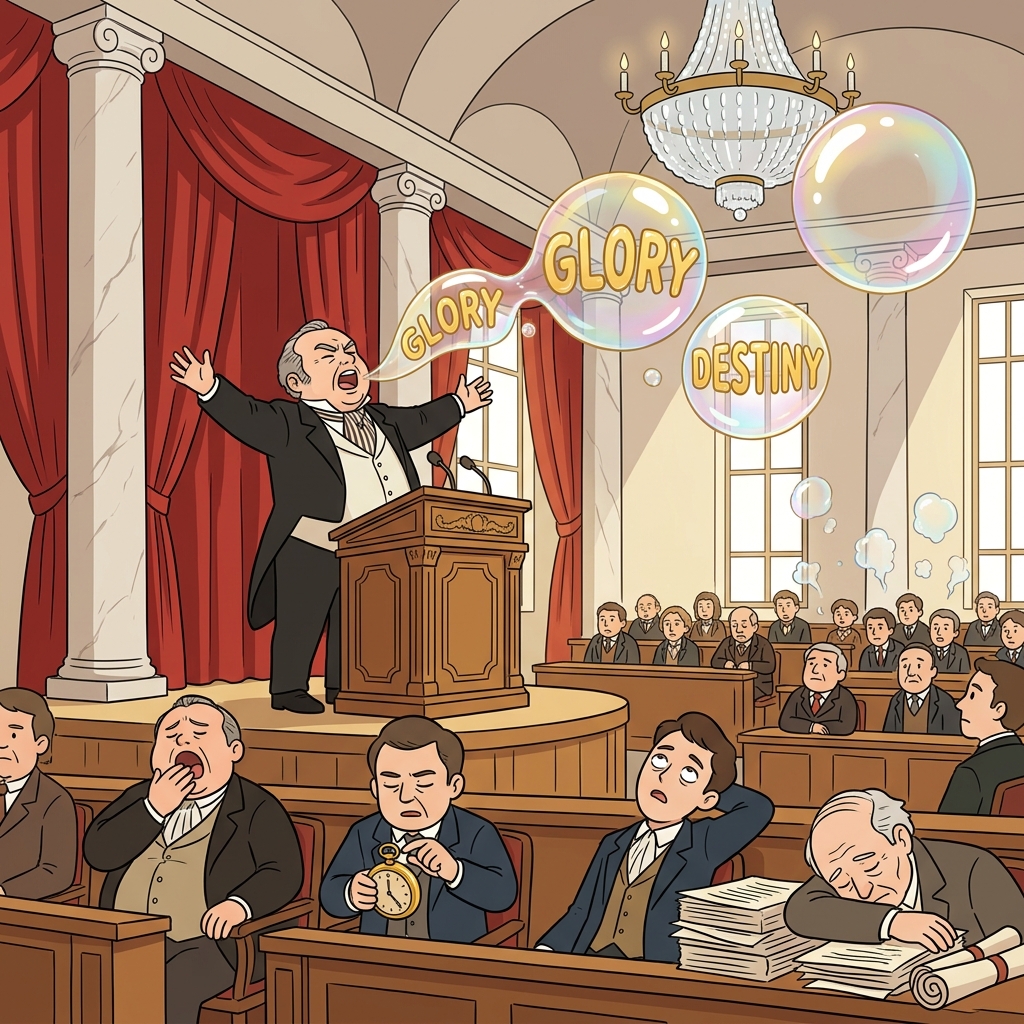 The senator's speech was pure bombast — loud words, empty meaning.