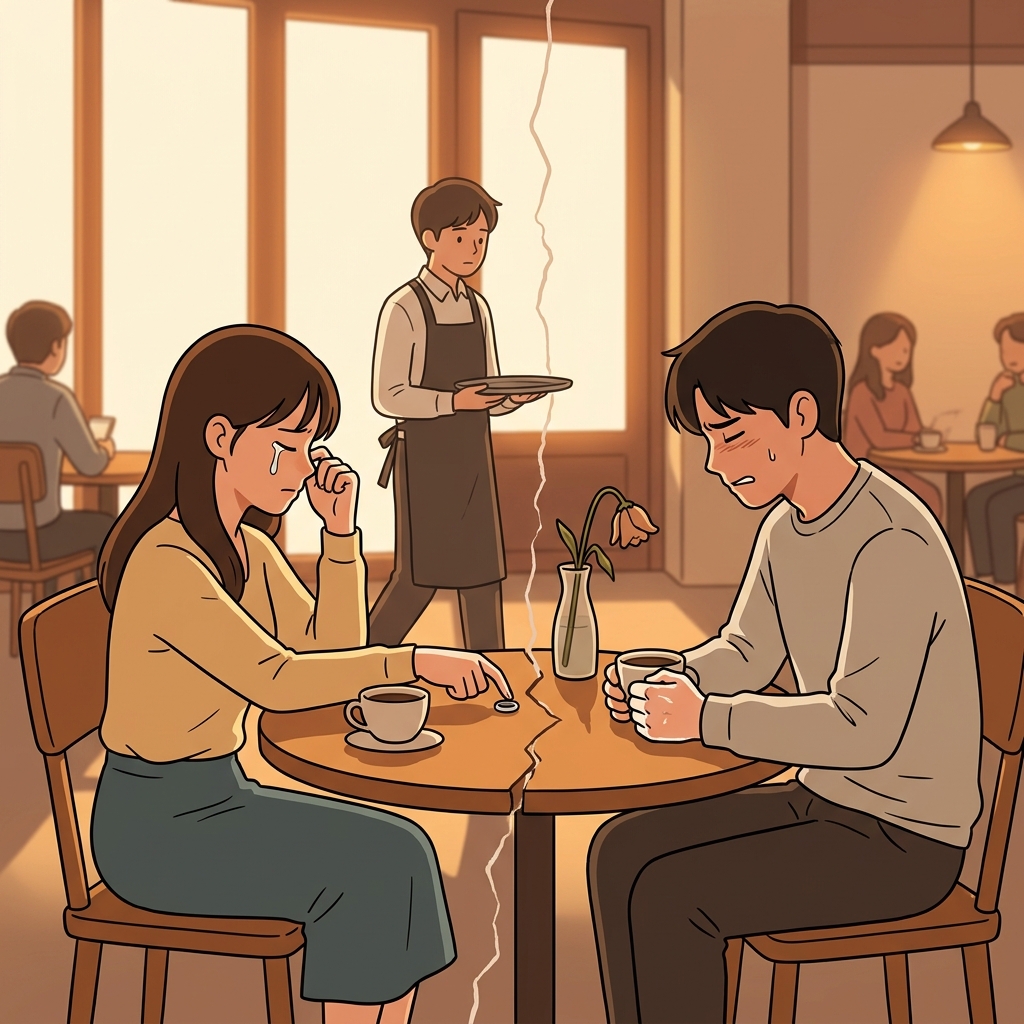 After months of fighting, they finally decided to break up at the cafe.