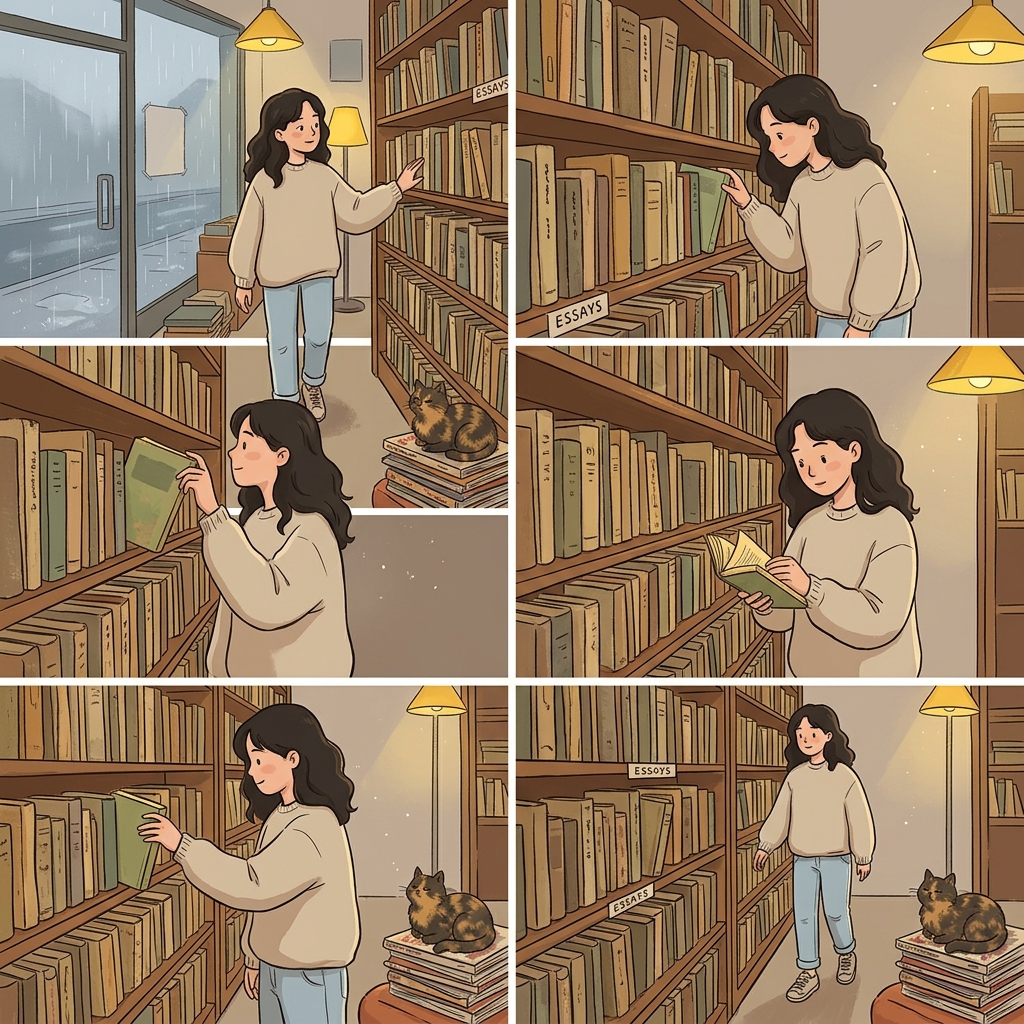 She loves to browse second-hand bookshops on rainy Sunday afternoons.