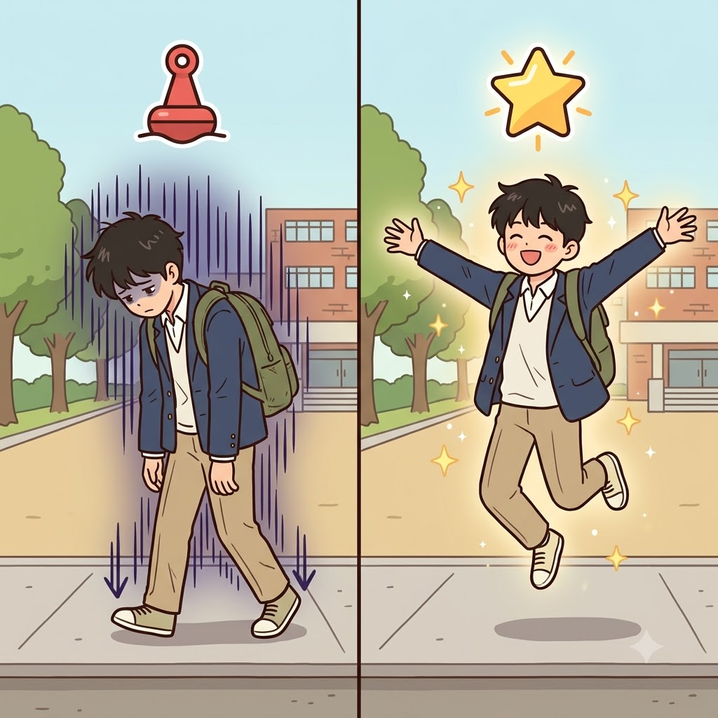 BUOY(float) + ANCY(quality) — the boy's cheerful buoyancy lifted his mood like a balloon after receiving an A+.