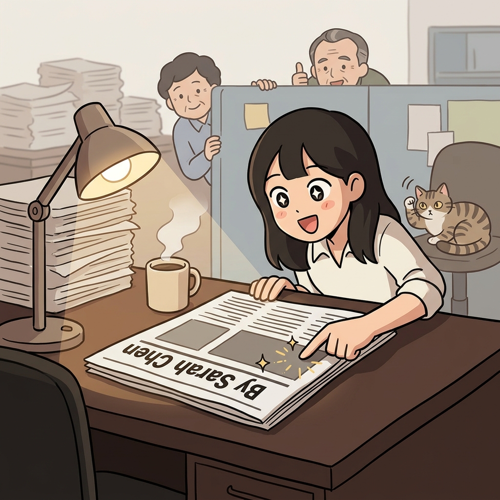 1면 기사 위에 그녀의 이름이 기자명으로 박혀 있다.