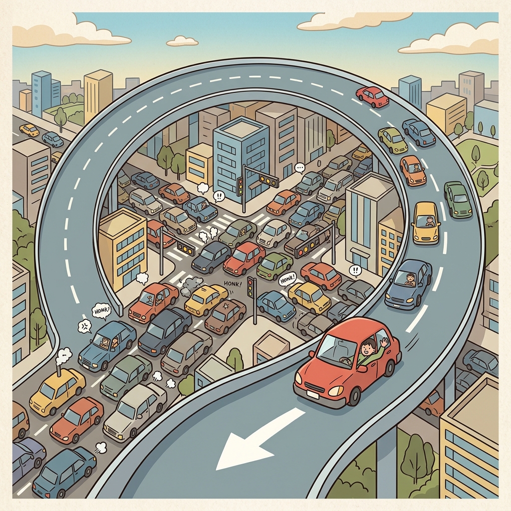 Drivers bypass the city center using the new outer ring road.