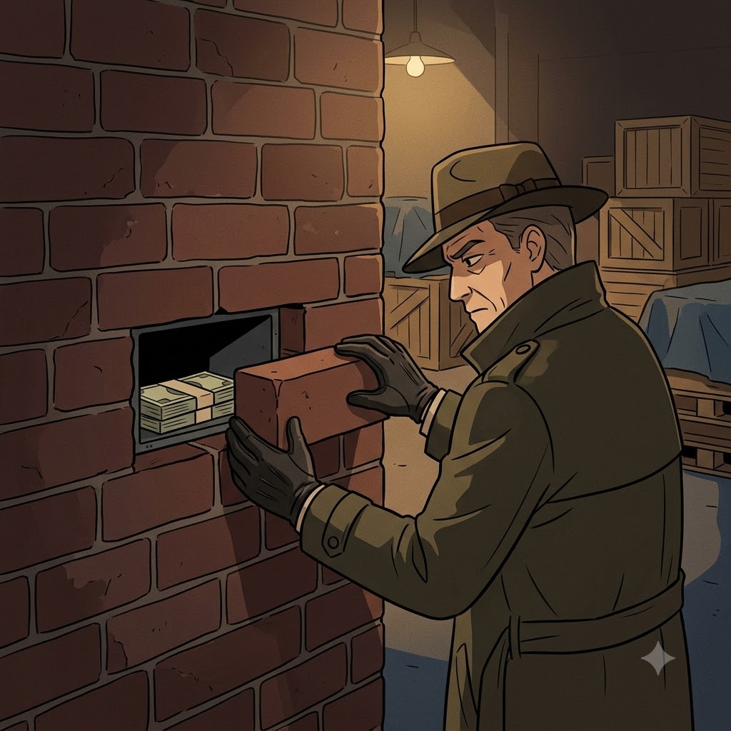 마피아 보스는 현금(cash)을 비밀 은닉처(cache)에 숨기며 "캐시!" 하고 속삭였다.