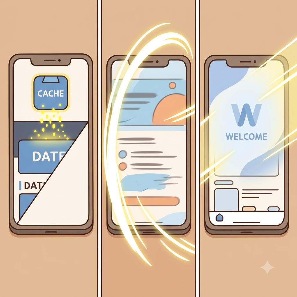 The cache loaded in a flash, and the app opened without a splash screen.