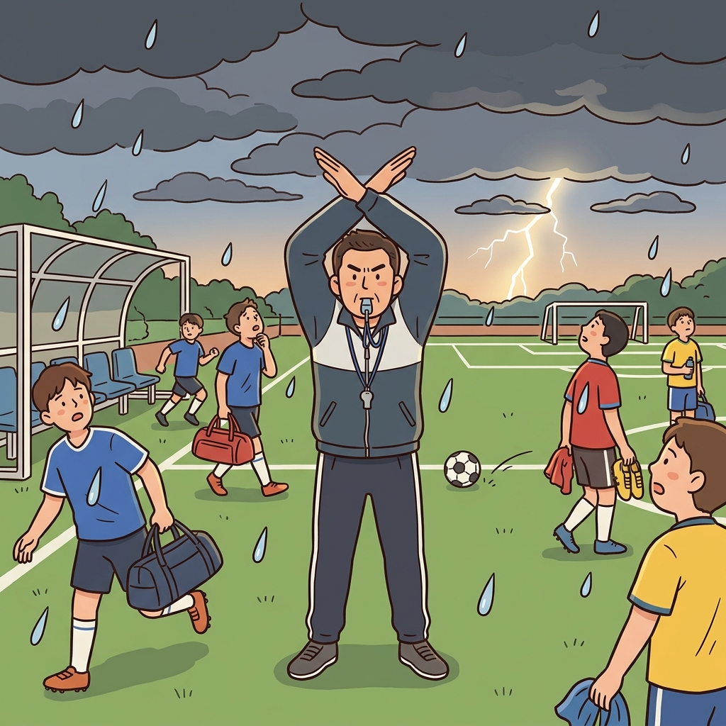 The coach had to call off practice when the thunderstorm rolled in.