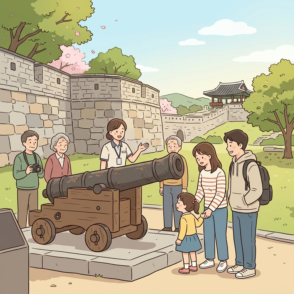 오래된 대포는 역사적인 요새 앞에 전시되어 있었다.