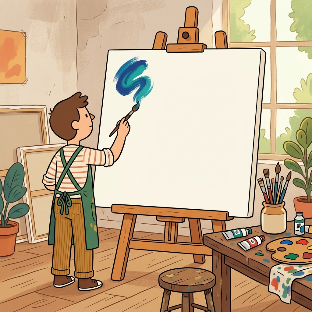 The artist began painting on a blank canvas.