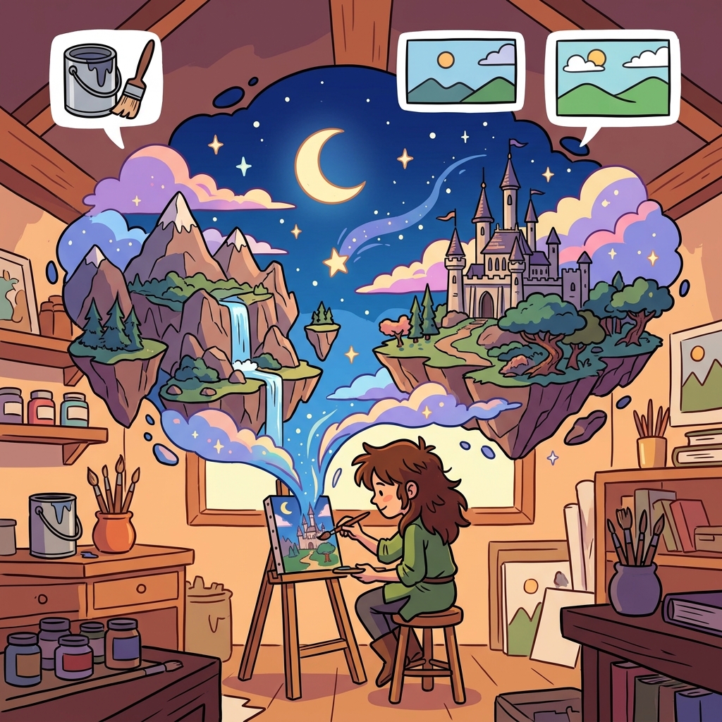The painter turned a small canvas into a vast imaginary world. (CAN + VAST → a canvas can hold a vast world of imagination)