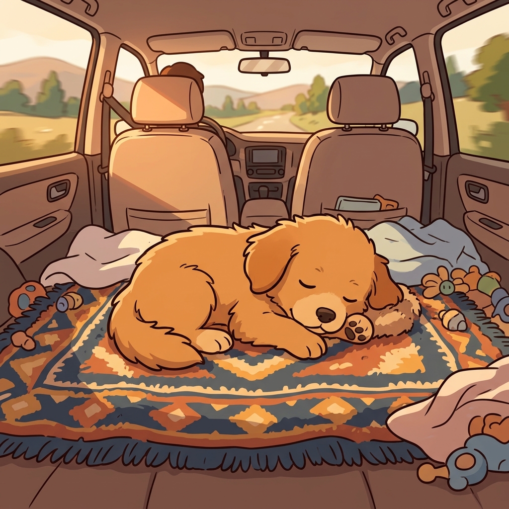The puppy slept on a carpet in the back of the car. (CARPET → CAR + PET)