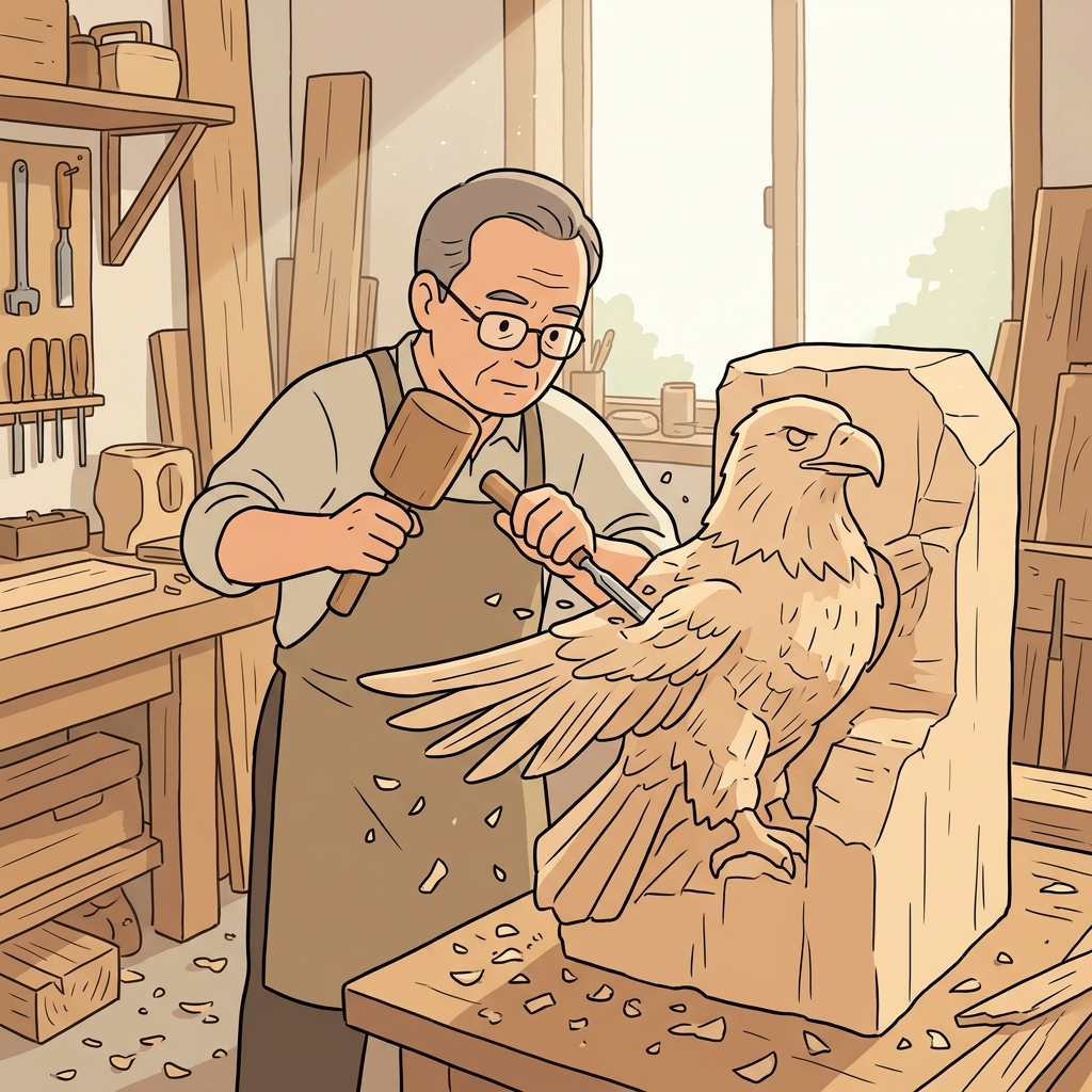 The artist carved a beautiful eagle from a block of wood.