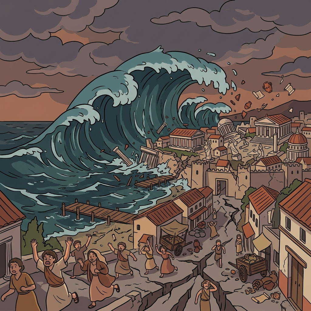 A massive cataclysm swallowed the ancient coastal city in one terrifying night.