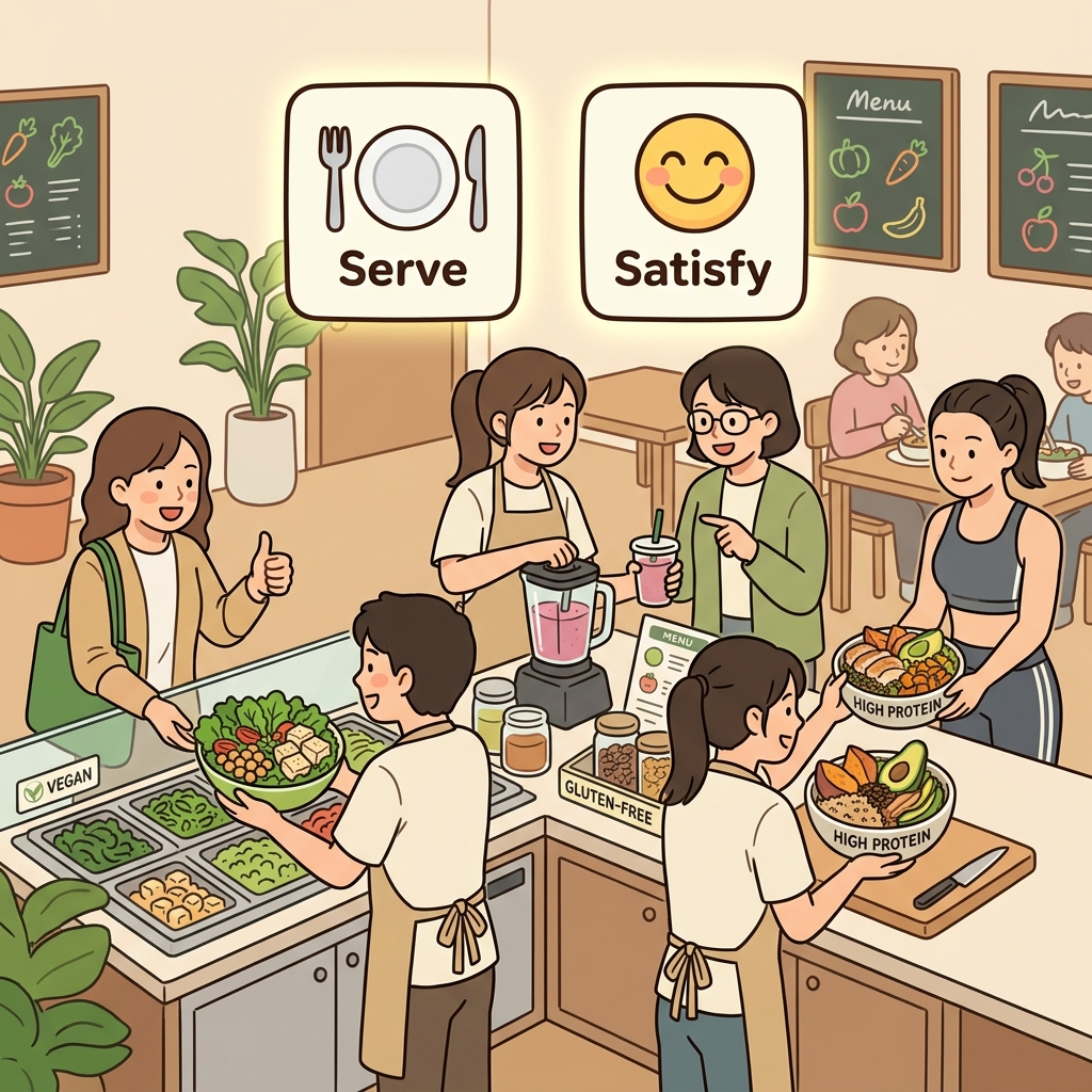 그 회사는 건강식을 좋아하는 고객들의 취향에 맞춘다.