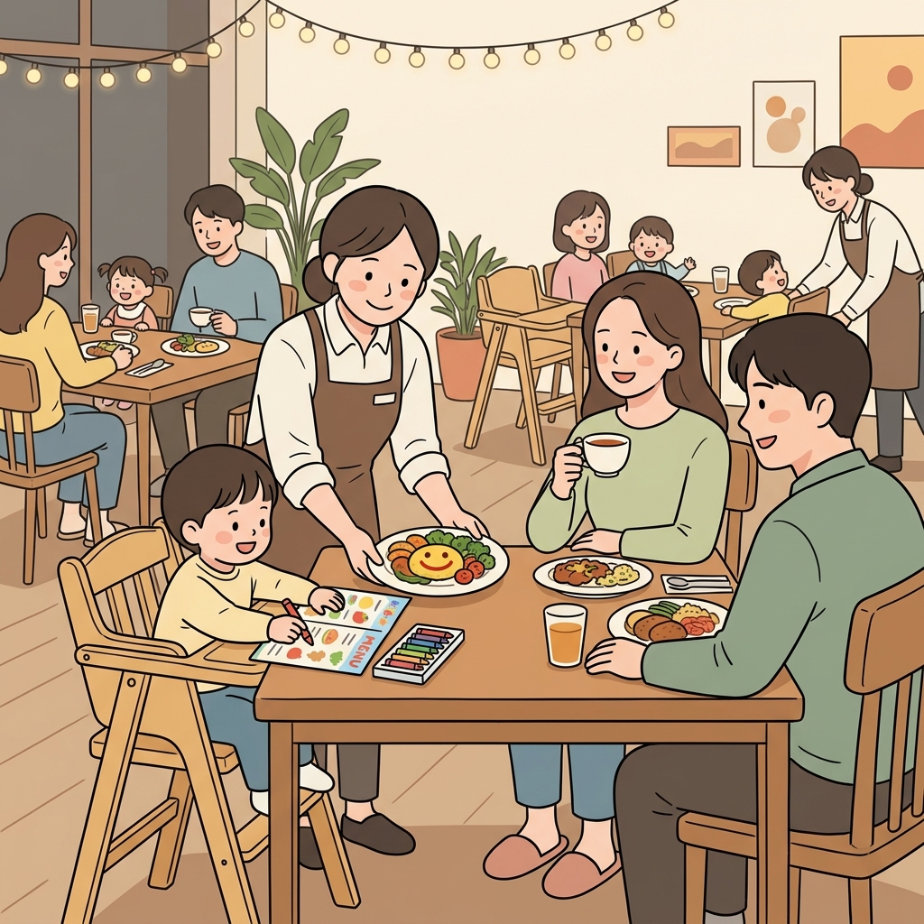 그 식당은 어린 자녀가 있는 가족들의 필요를 충족시킨다.