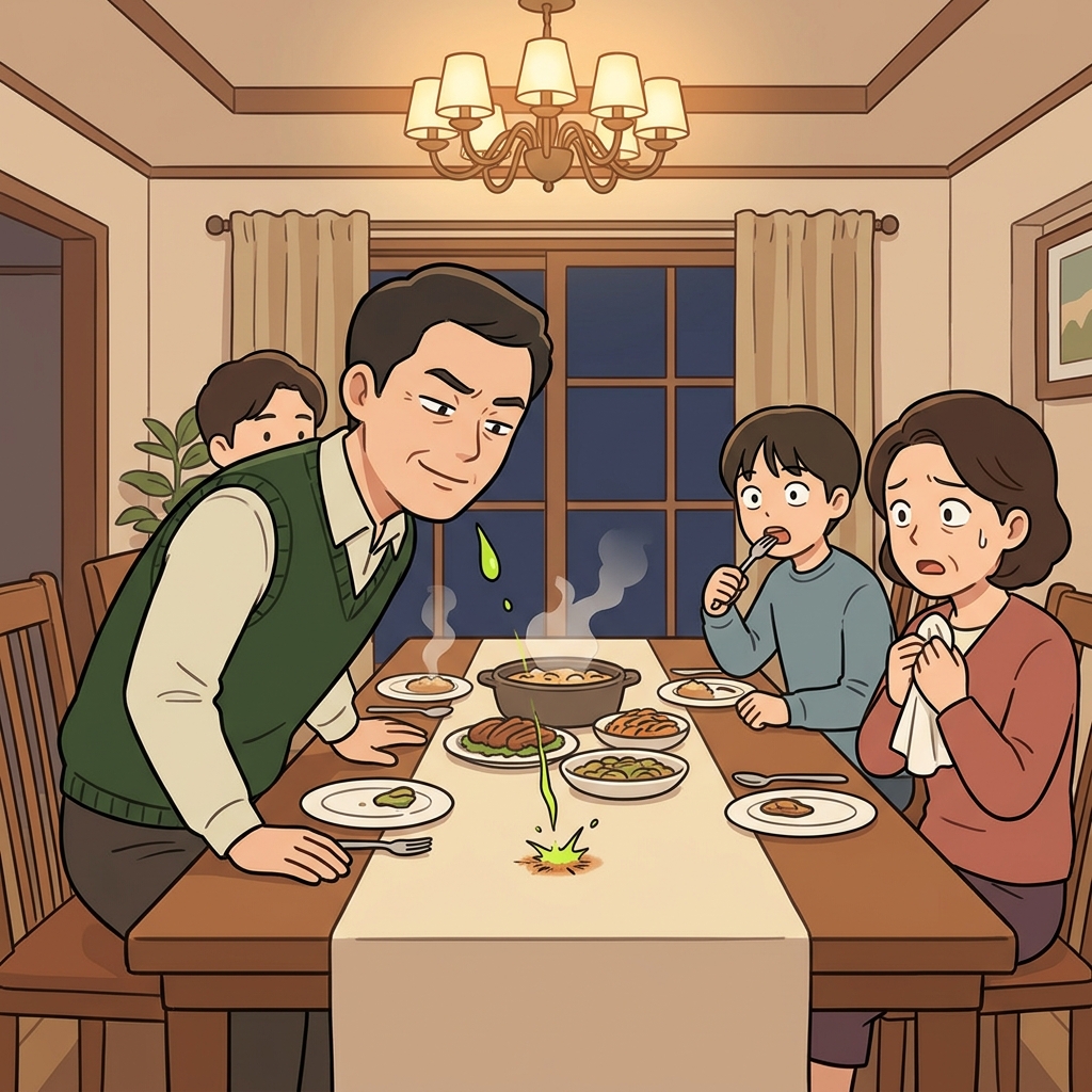 His caustic remark made the whole room go silent at dinner.