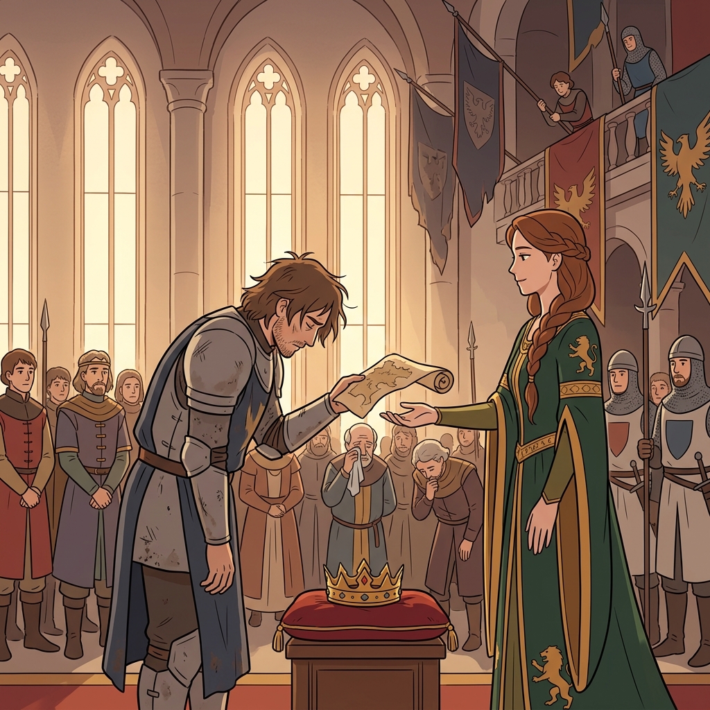 The defeated king must cede his territory to the victorious queen.