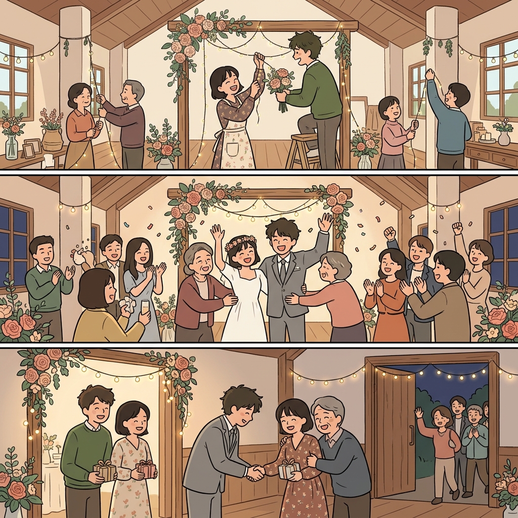결혼식 축하 행사에는 아름다운 장식이 더해졌고, 모든 하객에게 진심 어린 감사가 전해졌다.