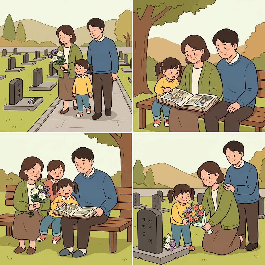 가족은 공동묘지를 찾아 추억을 나누며 기일을 함께 기렸다.