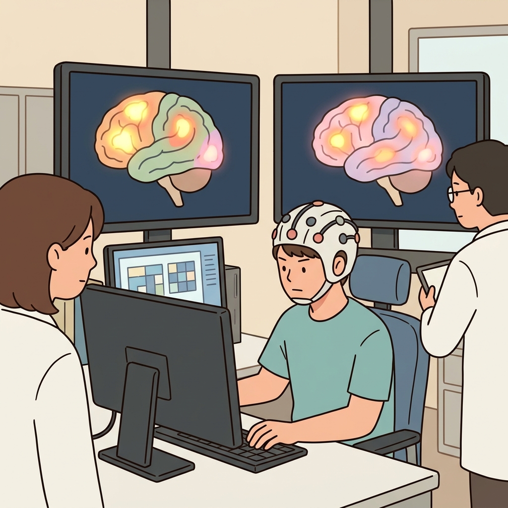 Scientists monitored cerebral activity while the patient solved difficult puzzles.