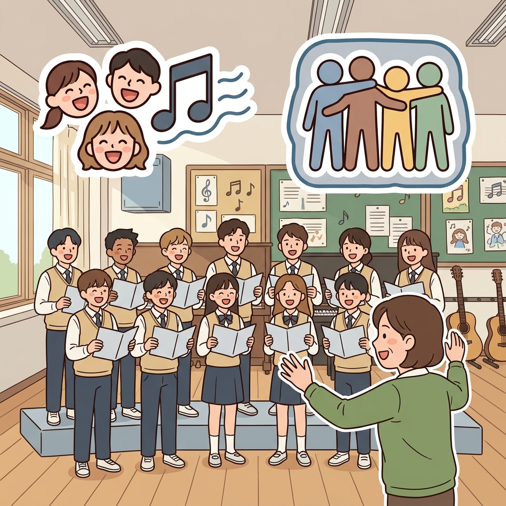 The school choir practiced every afternoon for the competition. (🎵 Sing Together + 👥 Group → Choir)