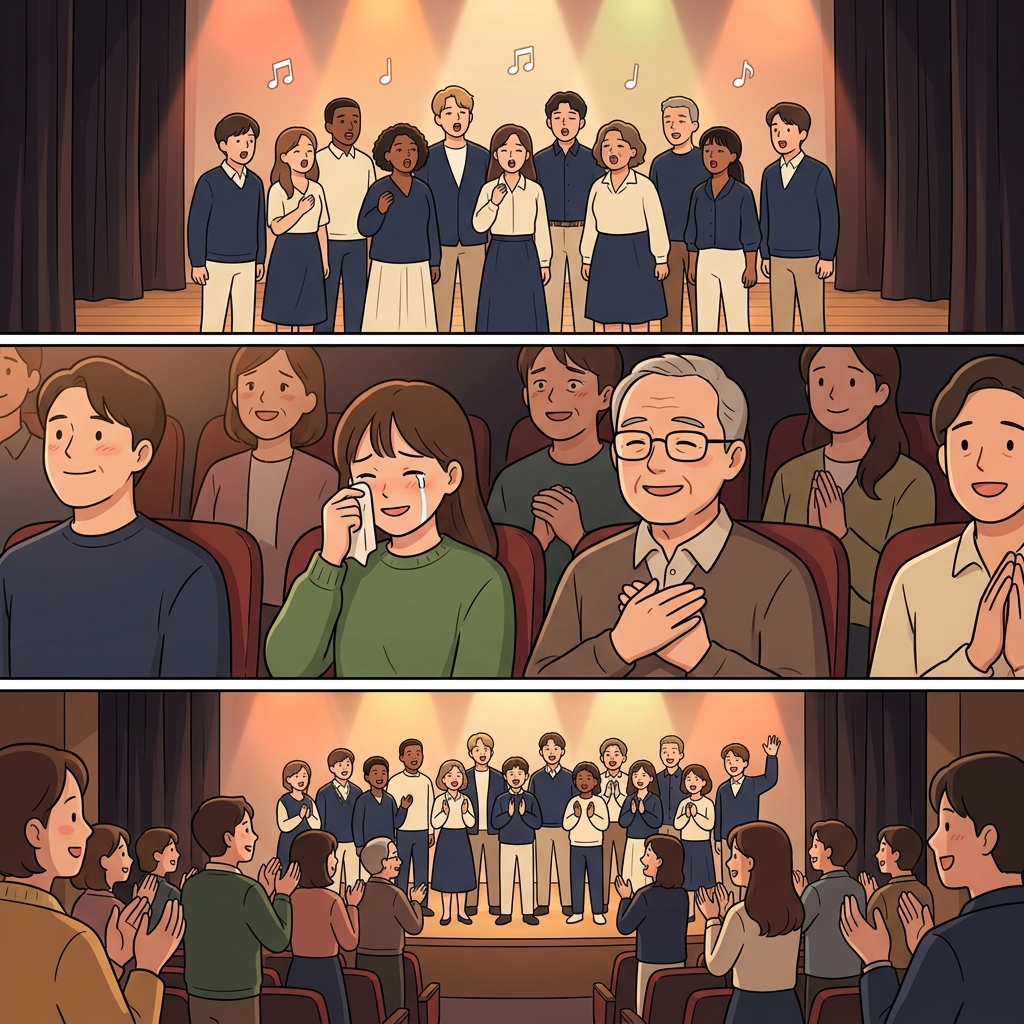 The choir inspired the audience, who admired the beautiful performance.