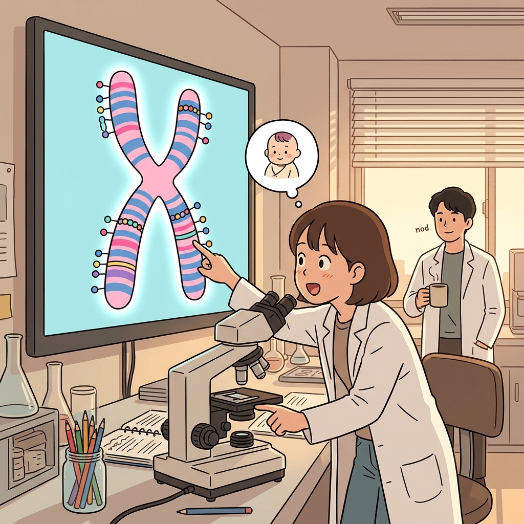현미경 아래, 염색체 하나하나에 우리를 만드는 유전 정보가 담겨 있다.