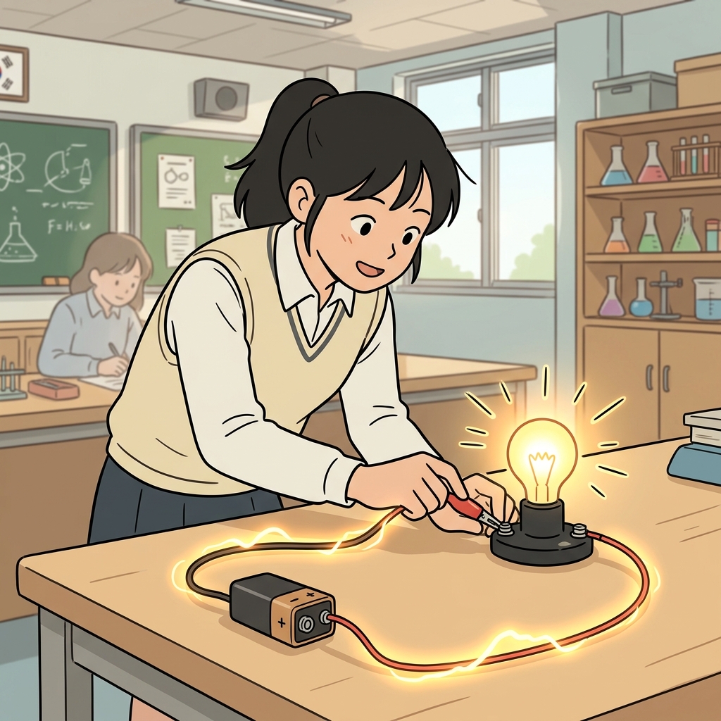 Electricity flowed through the complete circuit, lighting the bulb instantly.