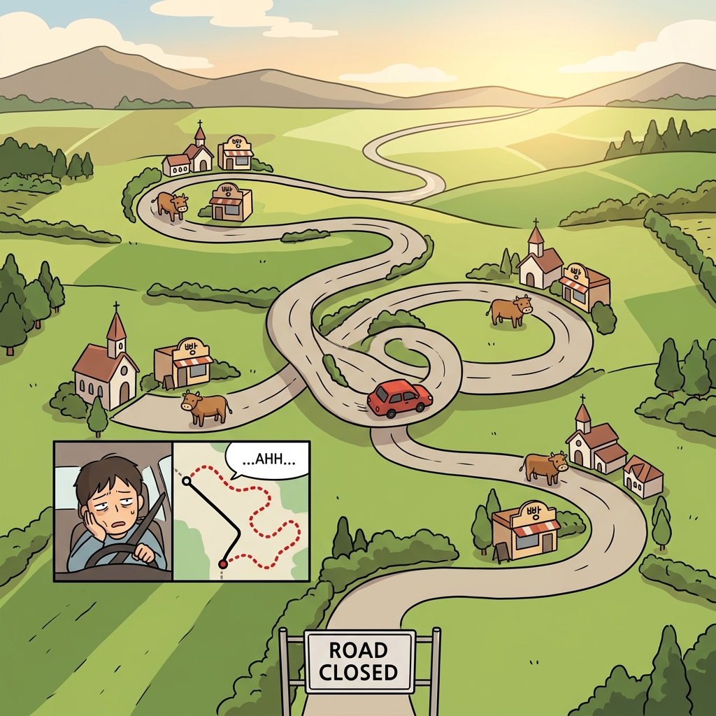The detour made their drive home circuitous, winding through five tiny villages.