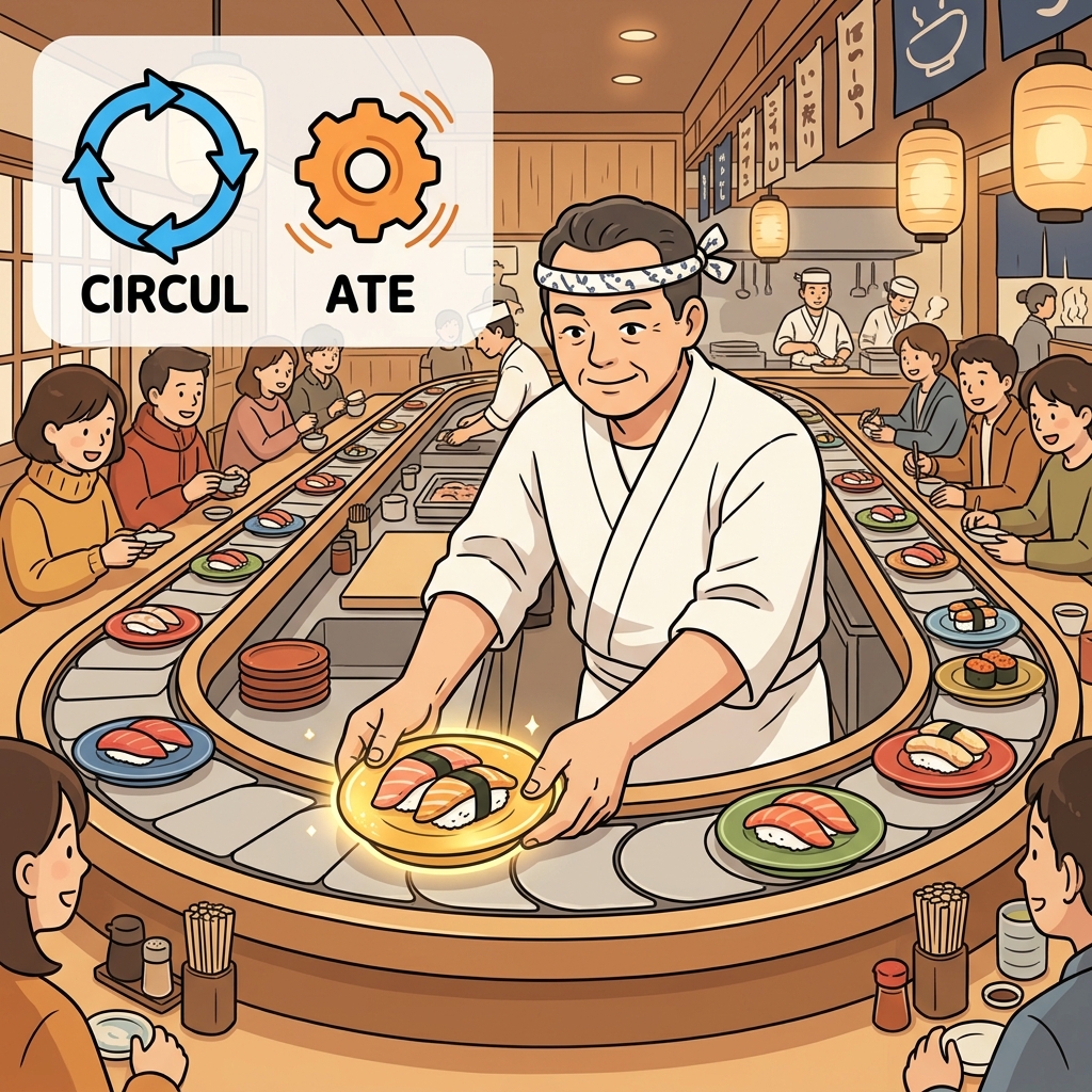 CIRCUL(circle) + ATE(make) — to circulate is simply to make an object move in a continuous, endless loop.
