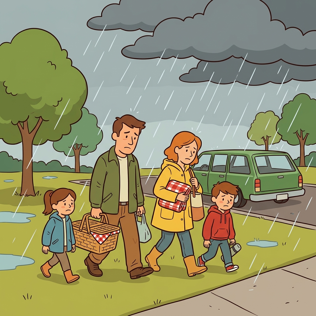 Because of the rainy circumstances, the family canceled their picnic.