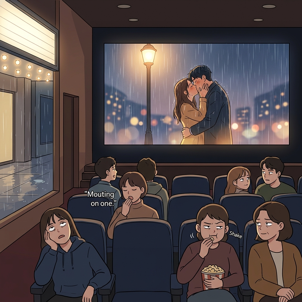 Every romance movie ends with the same cliche kiss in the rain.