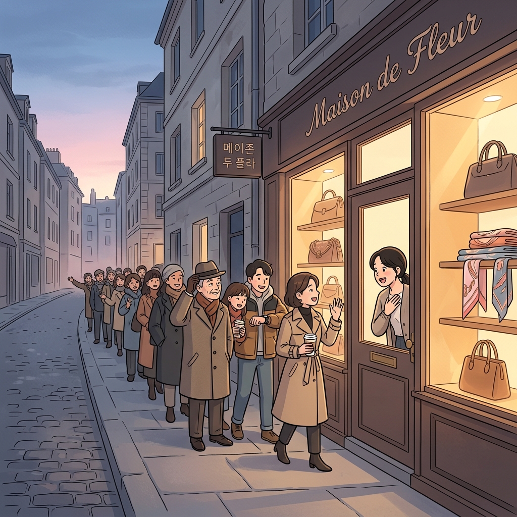 The boutique's loyal clientele lines up before dawn for the seasonal sale.