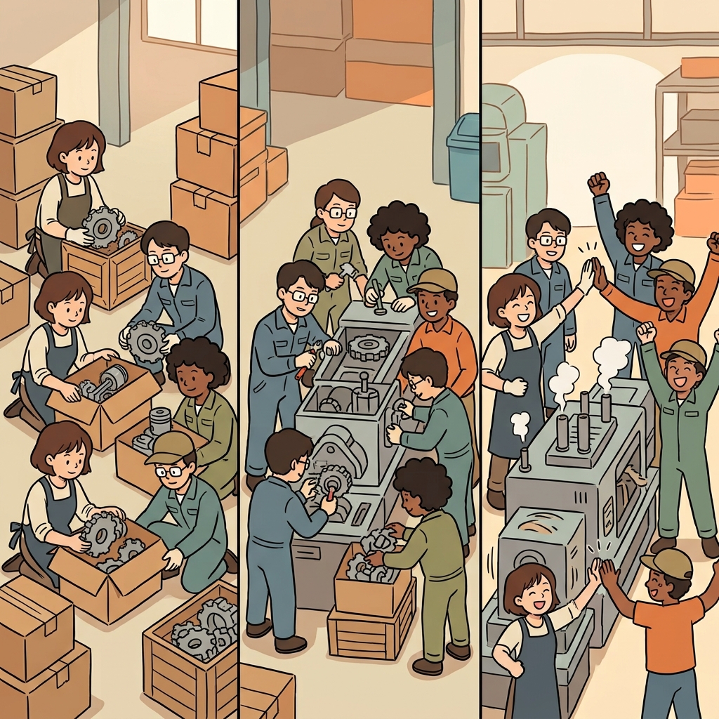 The workers assembled every component and completed the new machine.