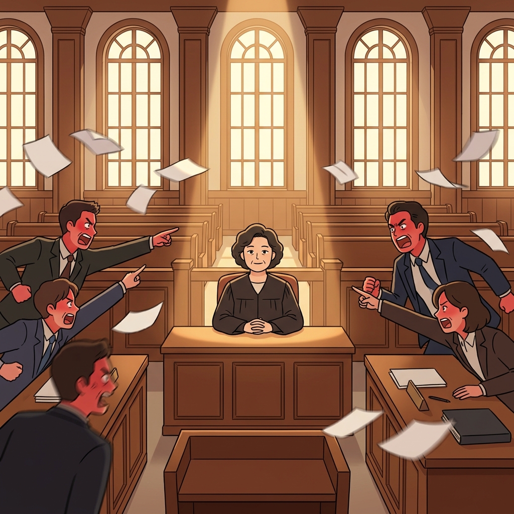 The judge kept her composure as the courtroom erupted in shouting.