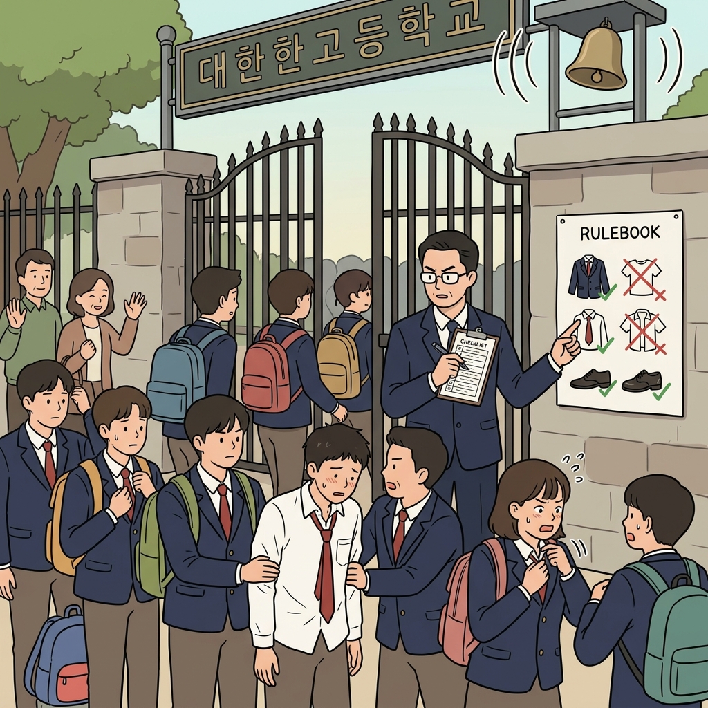 Every student must wear the compulsory uniform before entering school.