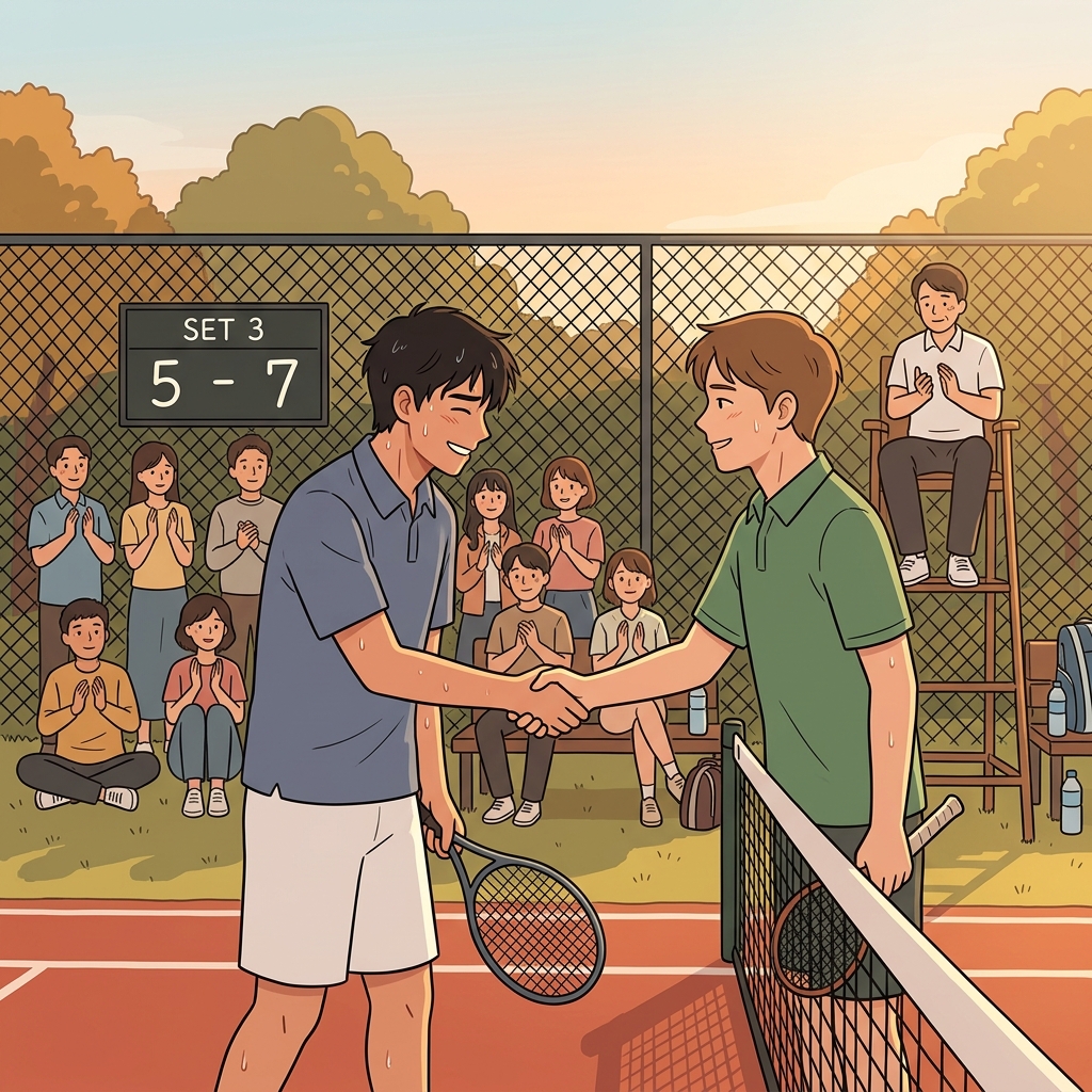 After three sets, he had to concede the match with a handshake.