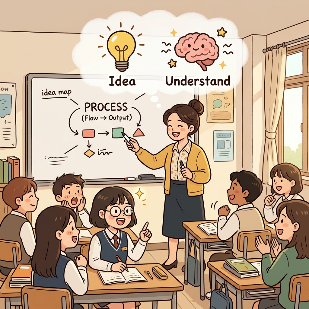 선생님의 명확한 설명 덕분에 학생들은 처음의 개념을 이해하게 되었다.