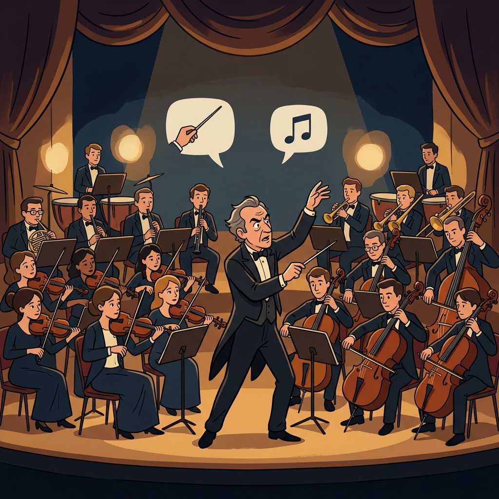 The conductor conducted the orchestra with confident movements. (CONDUCTOR → conduct = lead and direct others)