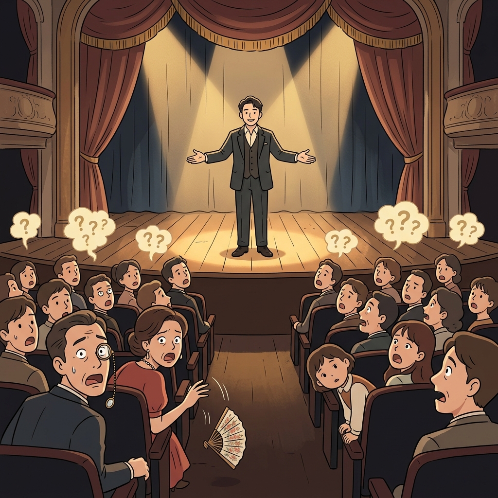 The magician's final trick completely confound the audience watching in stunned silence.