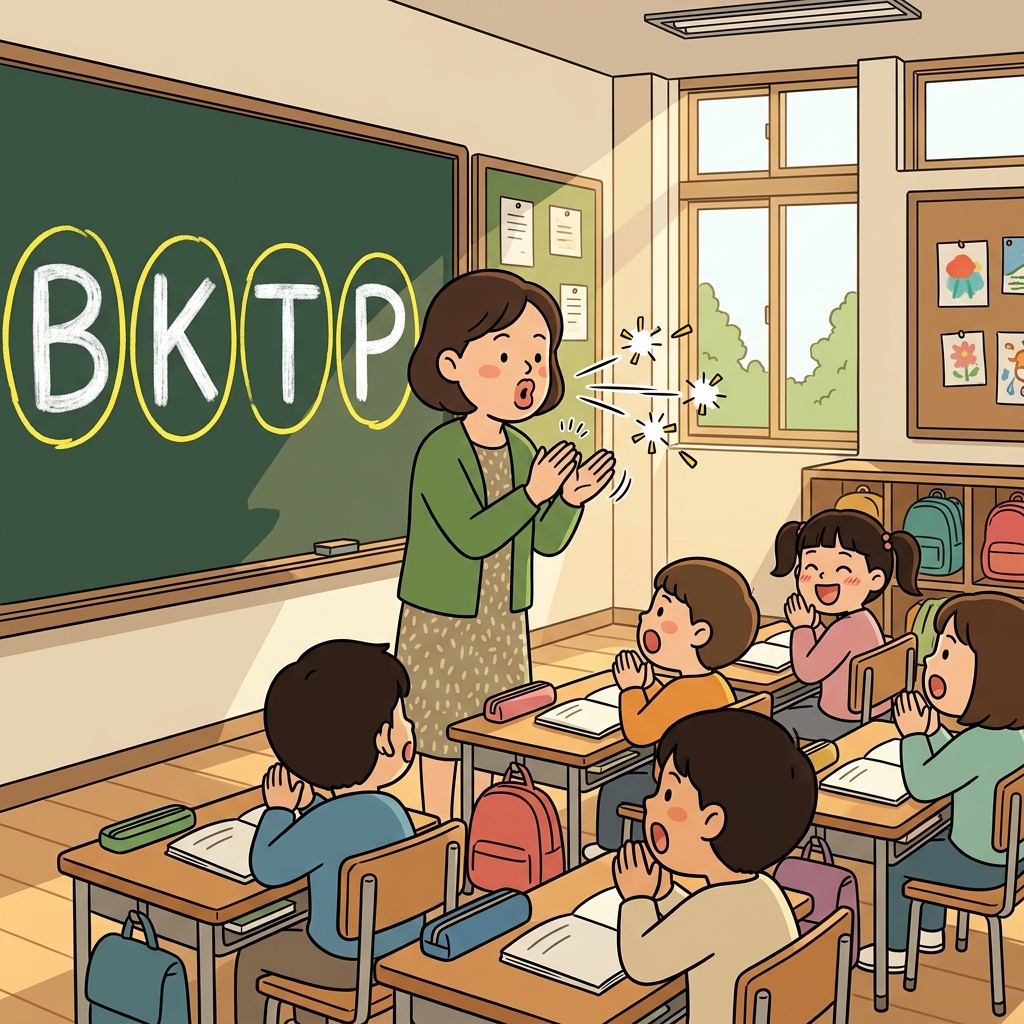 The teacher claps sharply to show how each consonant snaps off the tongue.