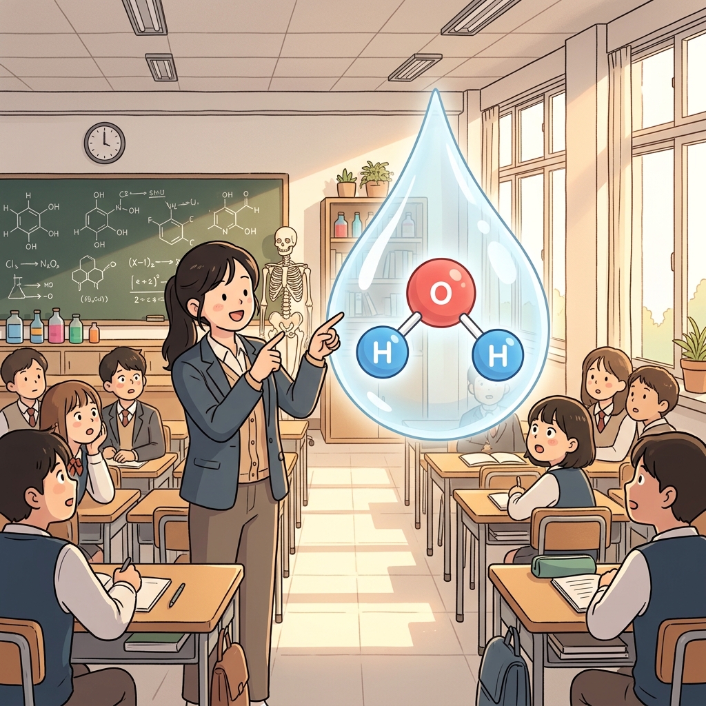 Water is made of constituent atoms — two hydrogen and one oxygen.