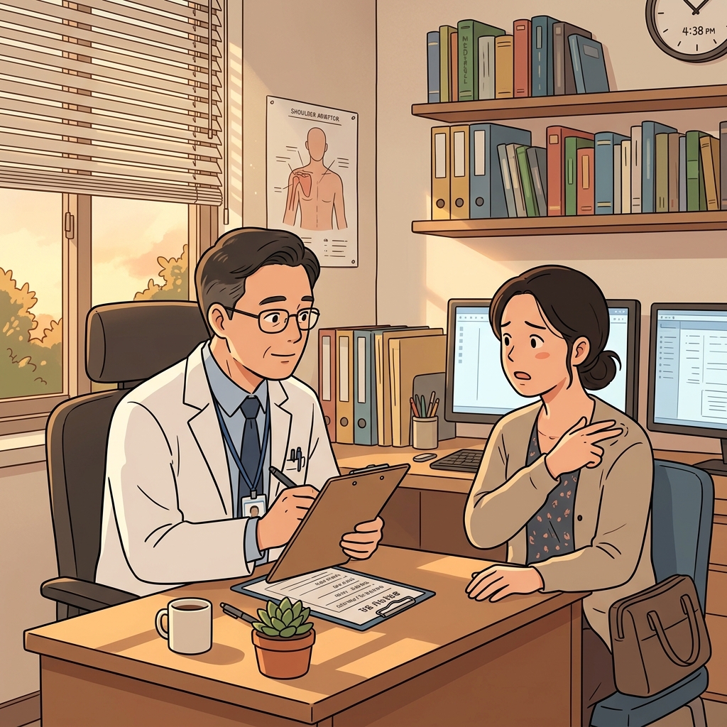 의사가 진료 전에 환자와 차분히 상담한다.