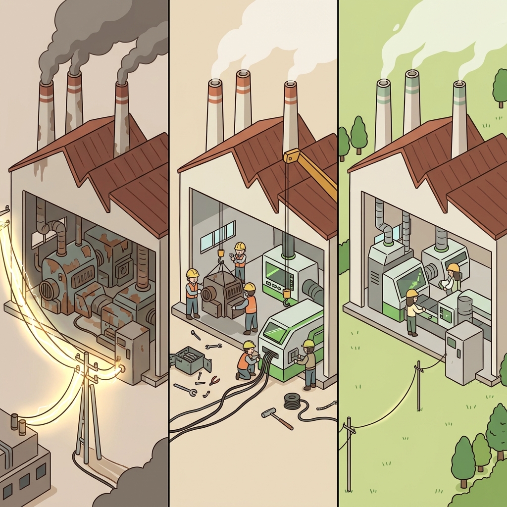 The factory consumed less energy, used efficient machines, and reduced electricity costs.
