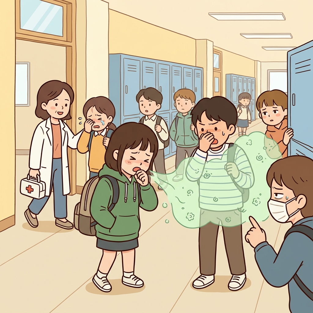 전염 때문에 바이러스는 학교 전체로 빠르게 퍼졌다.
