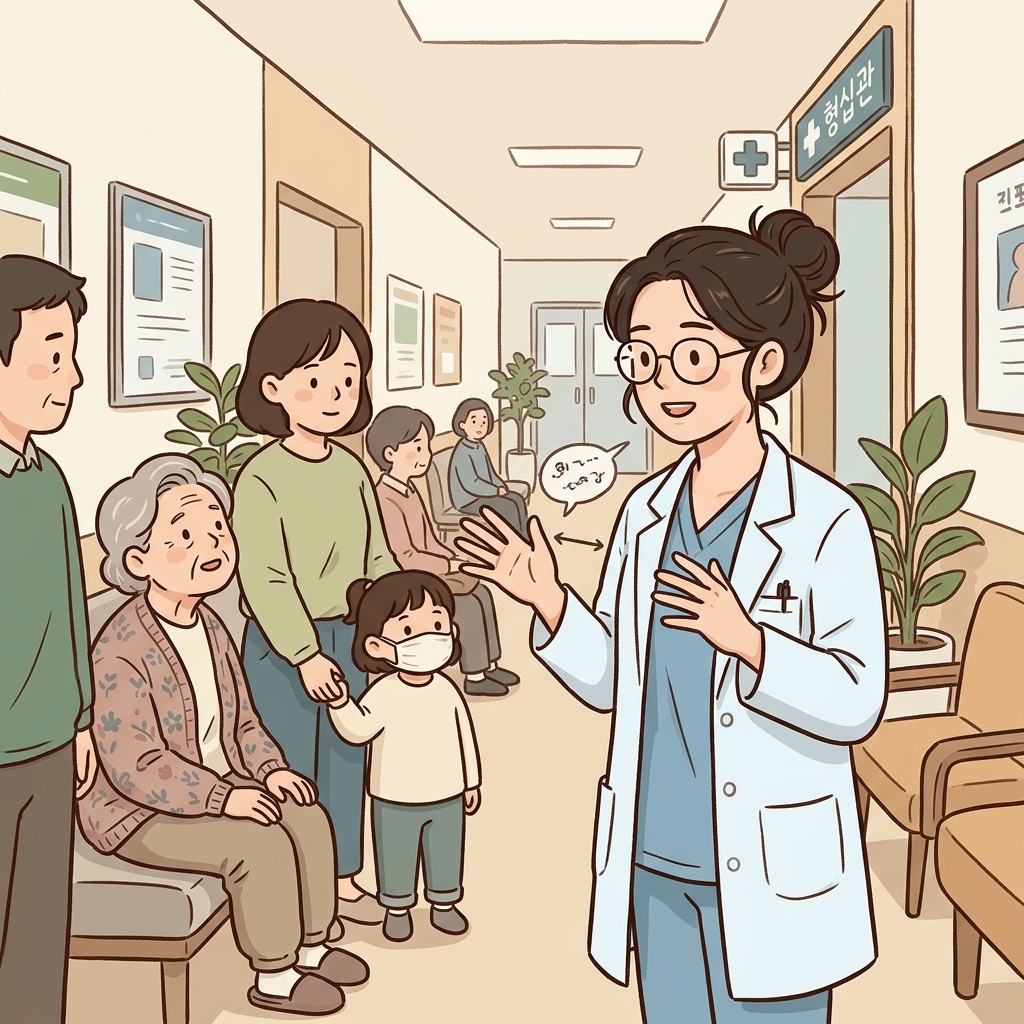 의사는 전염의 위험성을 모두에게 경고했다. (컨-테이-전 → "컨택(Contact)하면 전염!" → 접촉하면 퍼지는 것)